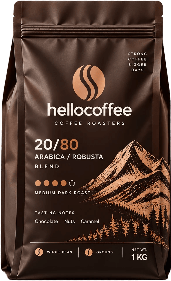 بستهی ۱ کیلویی قهوه میکس ۲۰/۸۰ hellocoffee