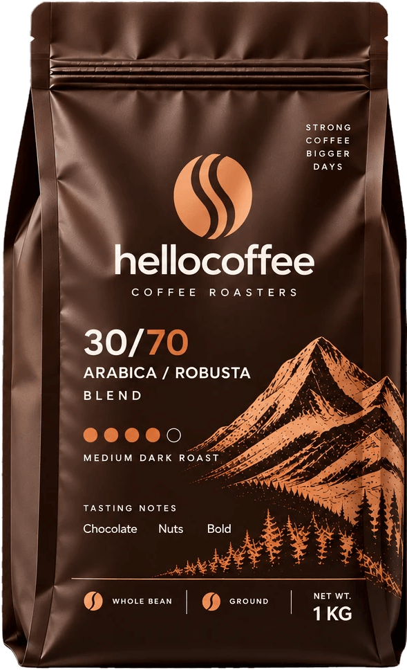 بستهی ۱ کیلویی قهوه میکس ۳۰/۷۰ hellocoffee